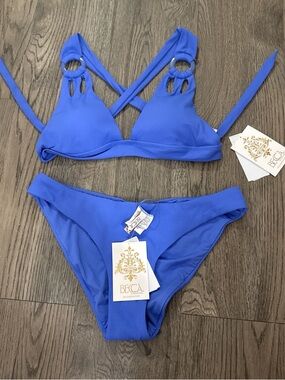 NWT BECCA Vibrant Blue Ribbed Bikini with Branded Tag